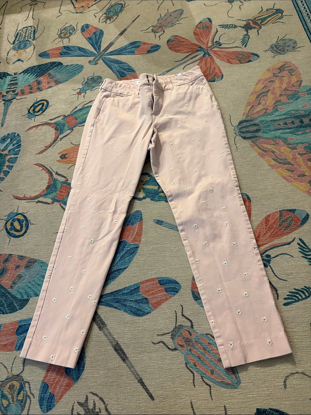 Old Navy Light Pink Straight Leg Jeans with Daisy Embroidery